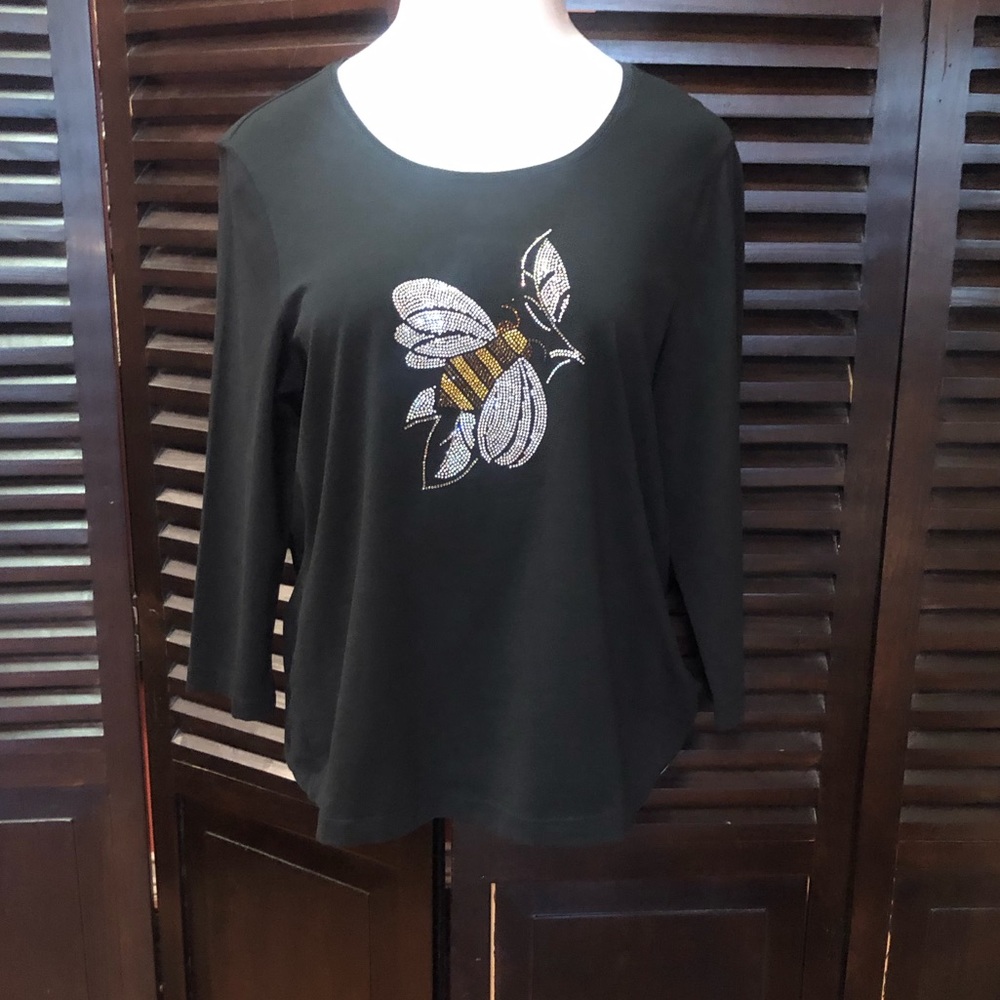 Chicos Top Size 2 large Women black Bee 🐝stretch Blouse
